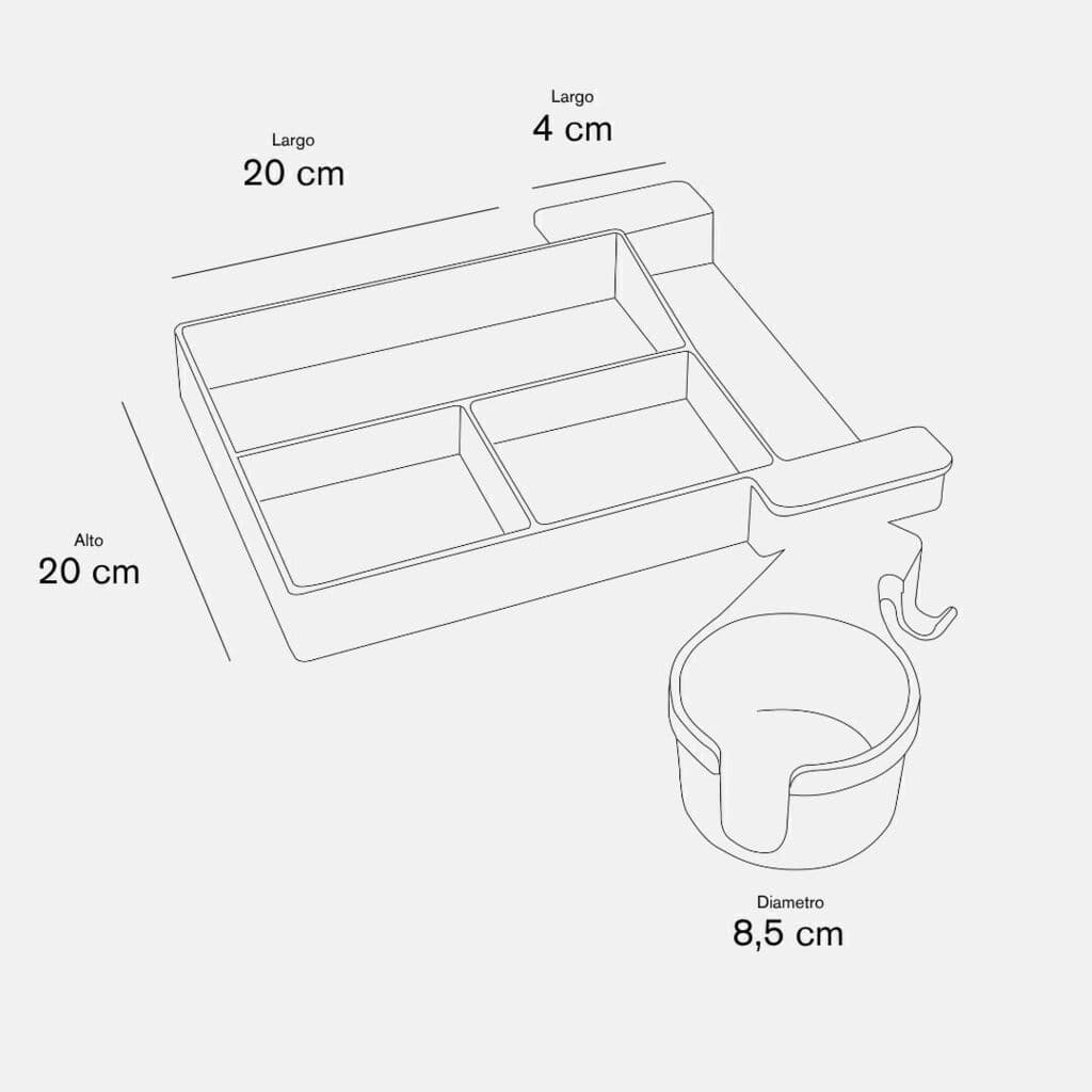 Diagrama de dimensiones de Cajón Organizador con Porta Vaso