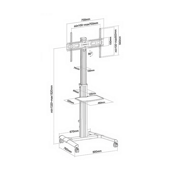 Soporte de TV 32” a 70” con ruedas y altura ajustable PRO – imagen 9